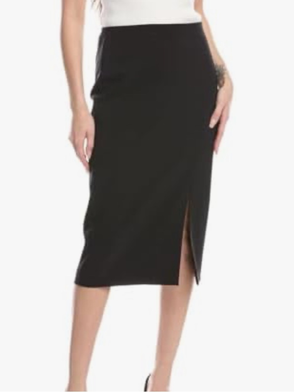 Anne Klein Pull On Asymmetrical Seam Midi Pencil Skirt